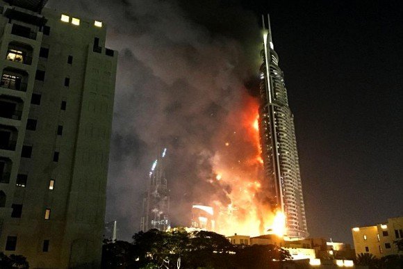 The fire at The Address hotel in Dubai on New Year's Eve (Photo from The Times UK)
