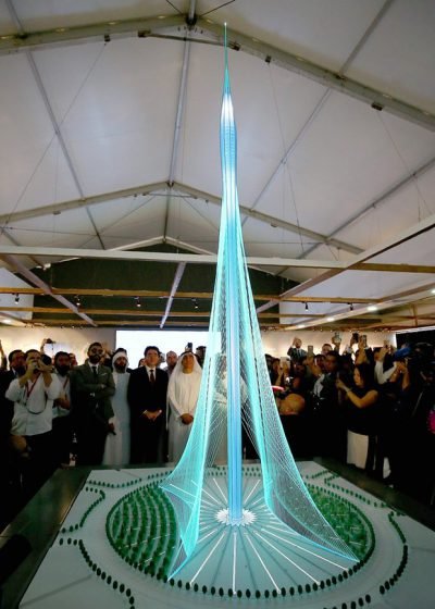 A scale model of the planned tower that will be taller than the Burj Khalifa. (MARWAN NAAMANI/AFP/Getty Images)