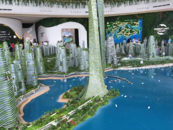 A model of the RM441.6 billion development project is displayed at Country Garden’s show village in Forest City, Johor. — Picture by Zurairi AR/MMO