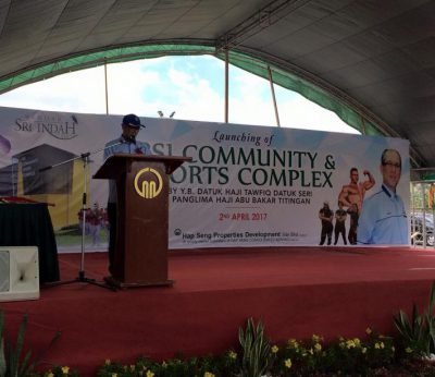 Sabah Youth and Sports Minister Datuk Tawfiq Abu Bakar Titingan at the launch of BSI Sports and Community Complex (Photo from Hap Seng Properties Development Sdn Bhd Facebook page)